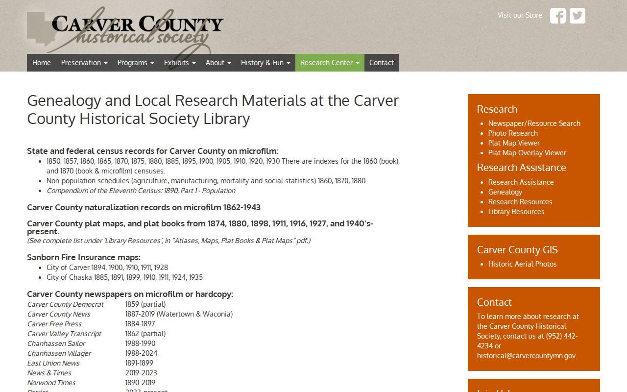 Chaska previous residents research through Carver County Historical Society genealogy holdings