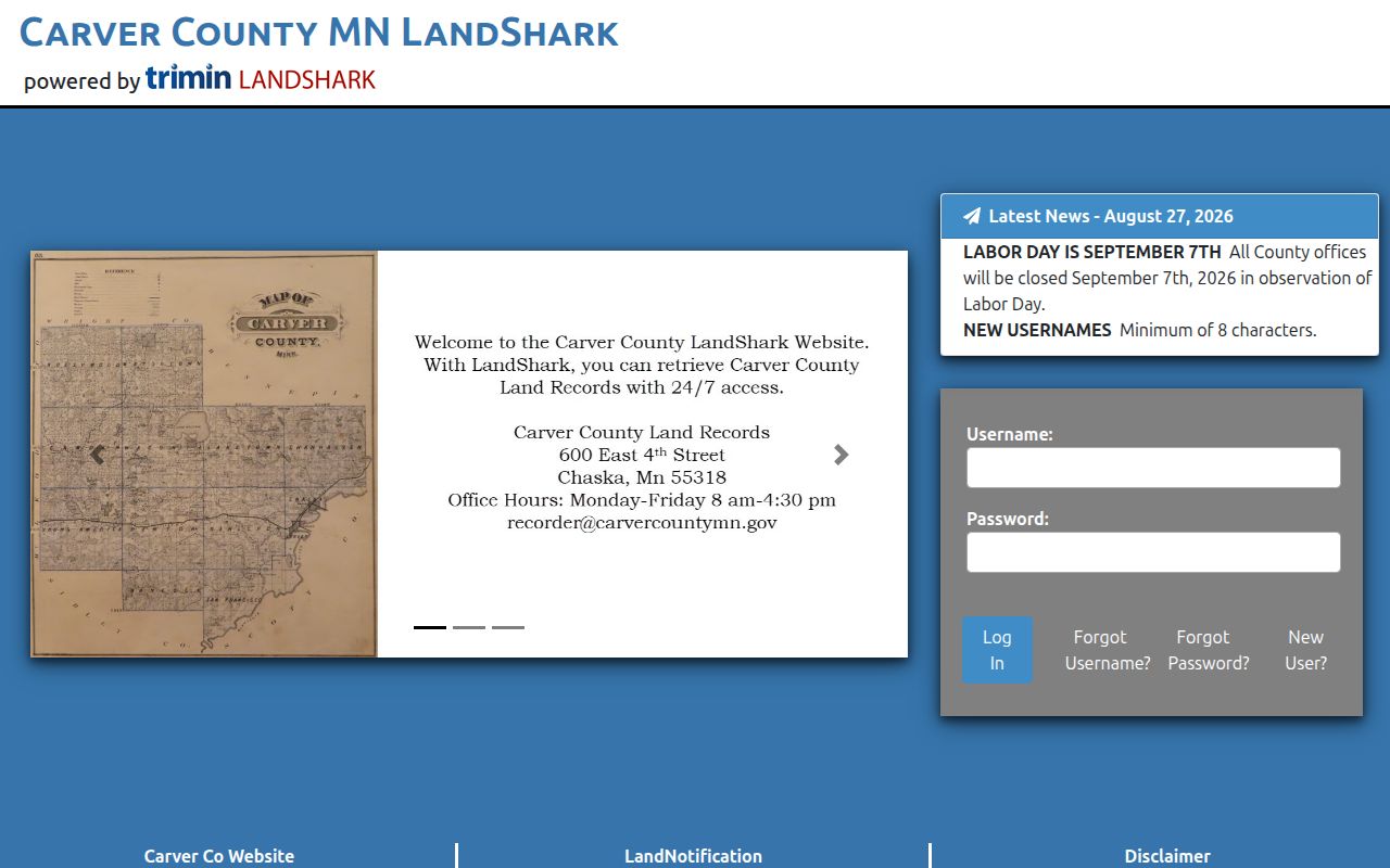 Chaska street directory Carver County LandShark deed index