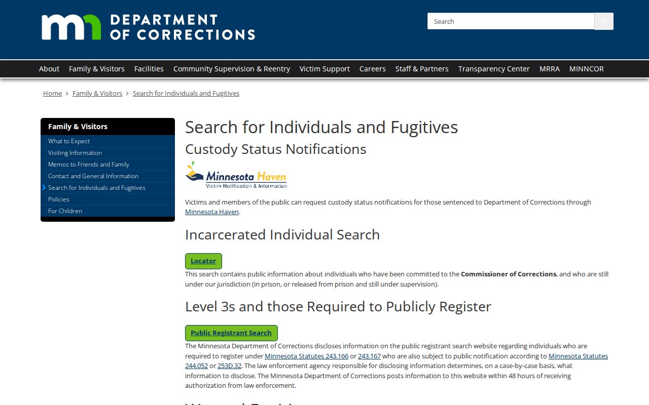 Chaska resident lookup reference showing Minnesota DOC public search options
