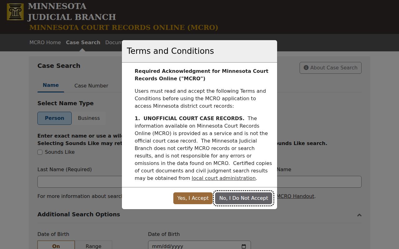Chaska residents directory MCRO court case name search